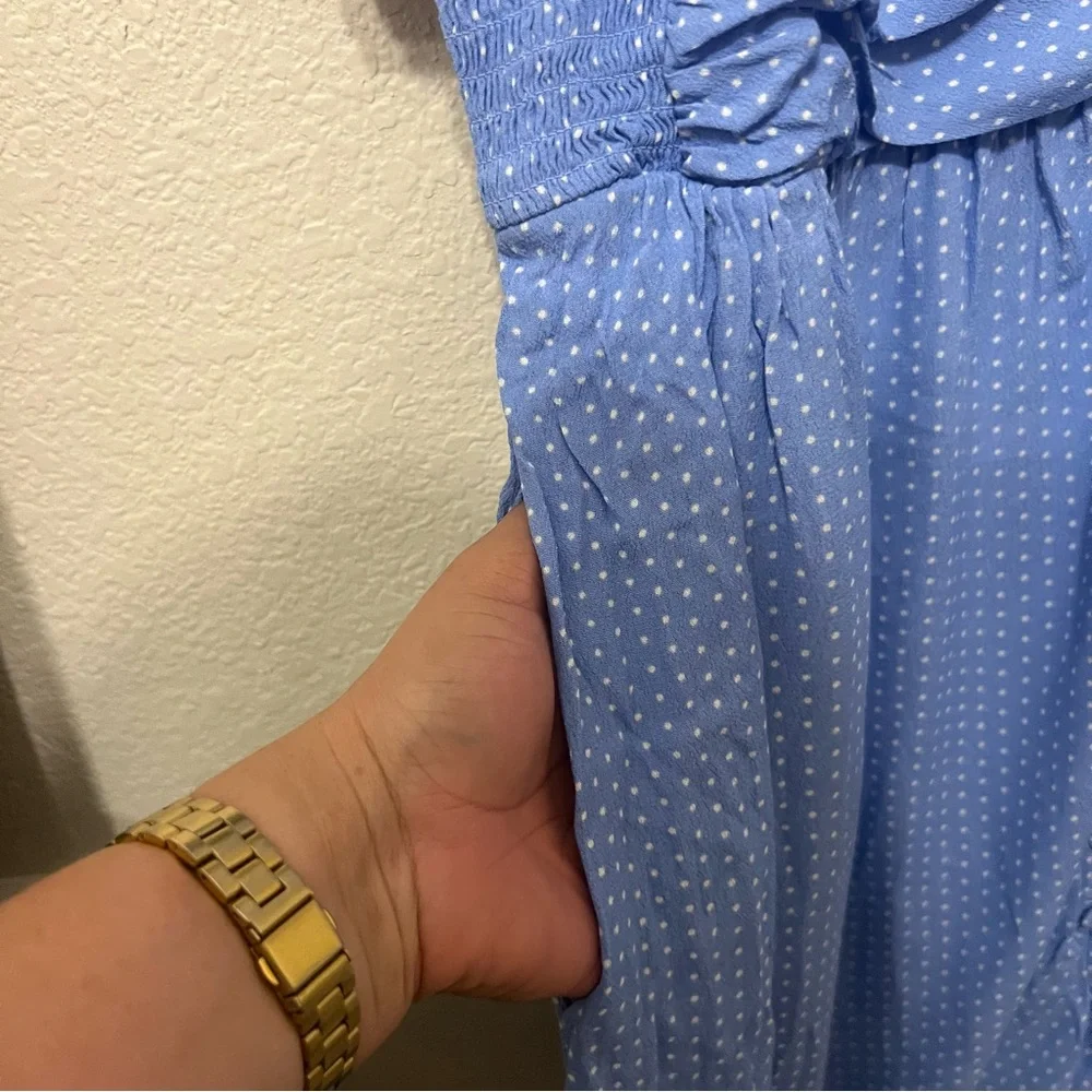 A New Day XXL Woman's Dress Front Button Short Sleeve V Neck Blue White dots - Picture 11 of 11